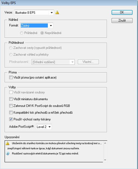 Převod AI – EPS (verze Illustrator 8)