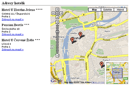Ukázka použití Google Maps
