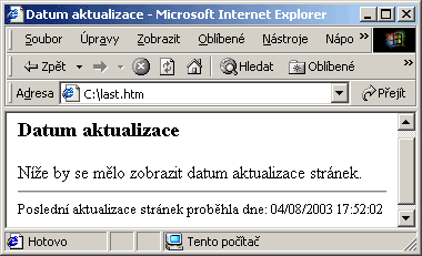 Ukázka zobrazení data aktualizace stránek pomocí JavaScriptu
