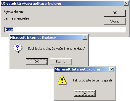 Základní dialogová okna vyvolaná JavaScriptem