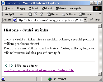 Ukázka využítí metod pro procházení historií